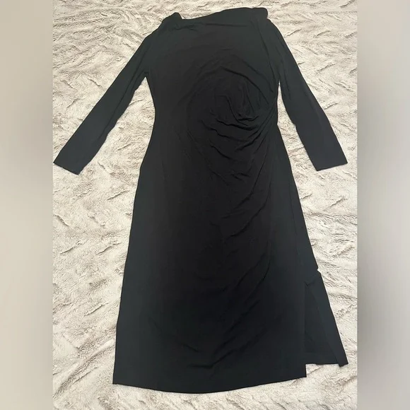 NIC+ZOE Black Long Sleeve Ruched Draped Cowl Neck Dress - Picture 9 of 12